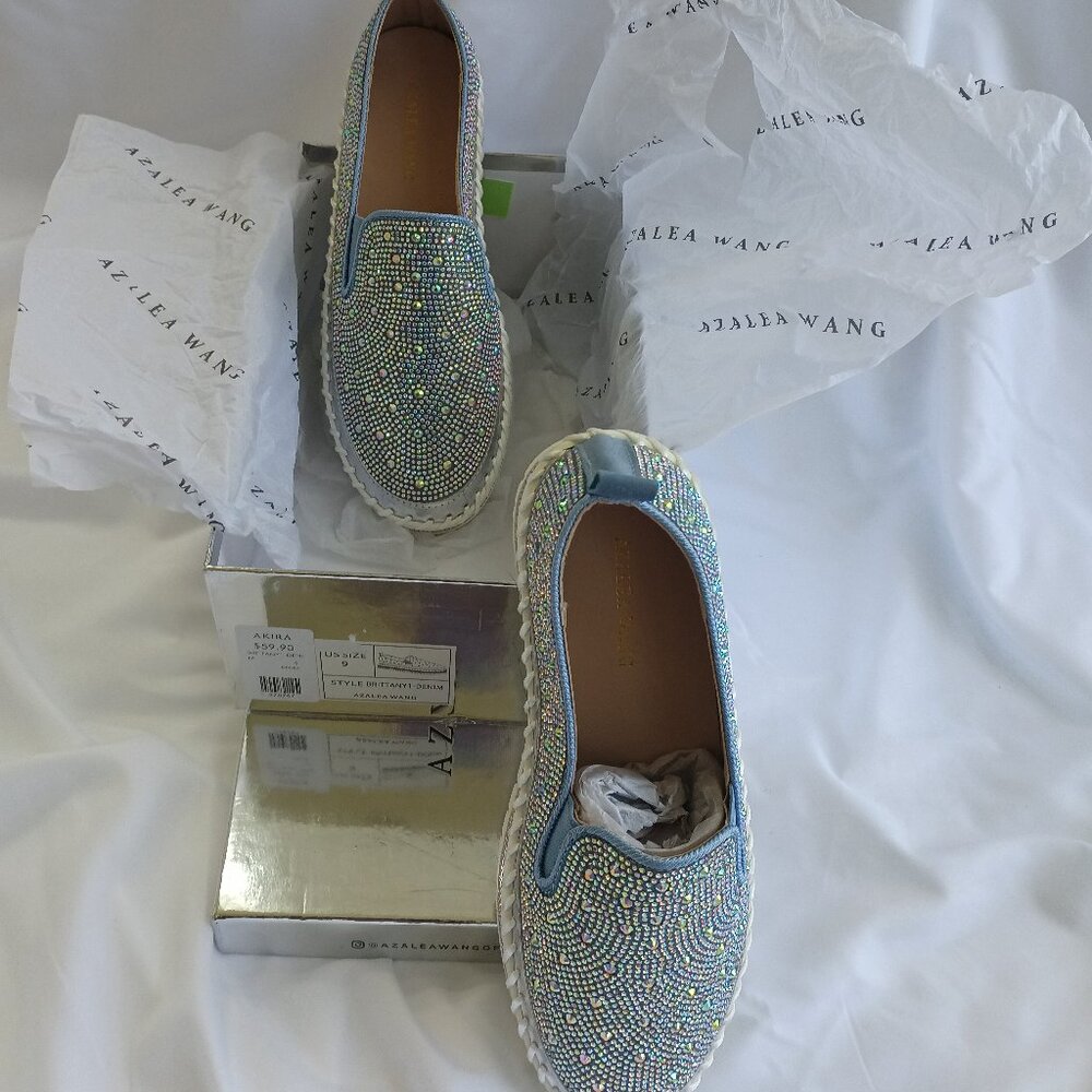 Azalea Wang, BRITTANY-DENIM RHINESTONE SLIP ON SNEAKER